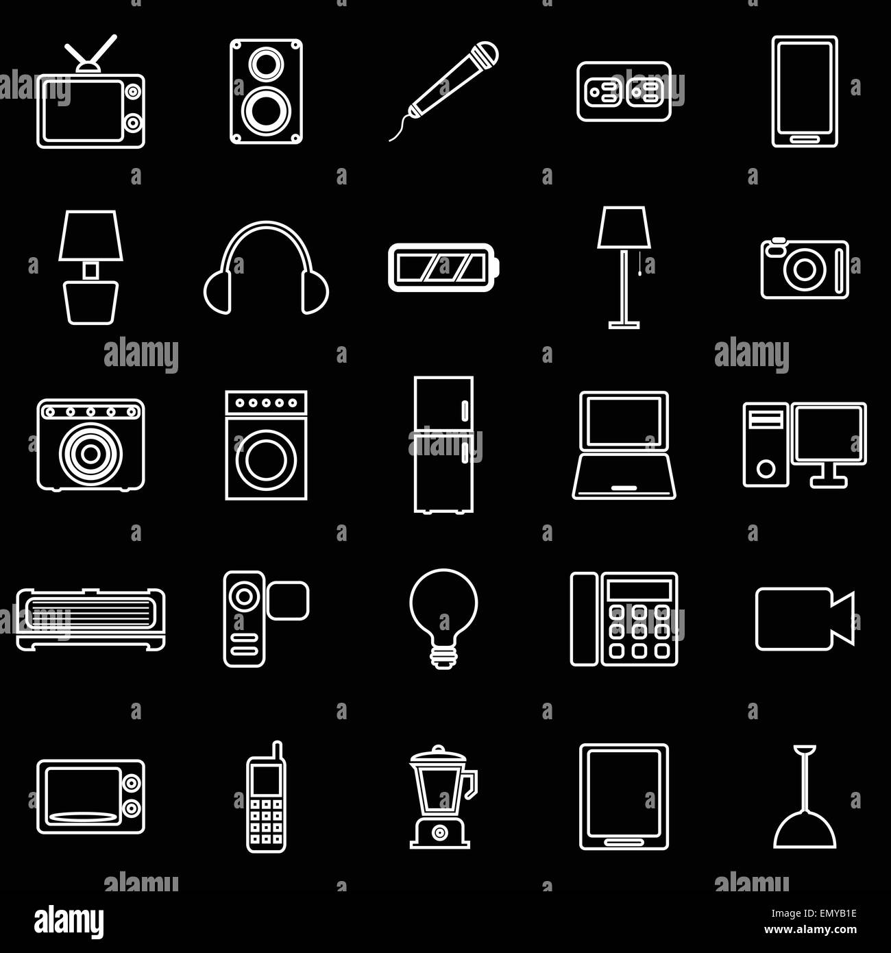 Electrical machine line icons on black background, stock vector Stock