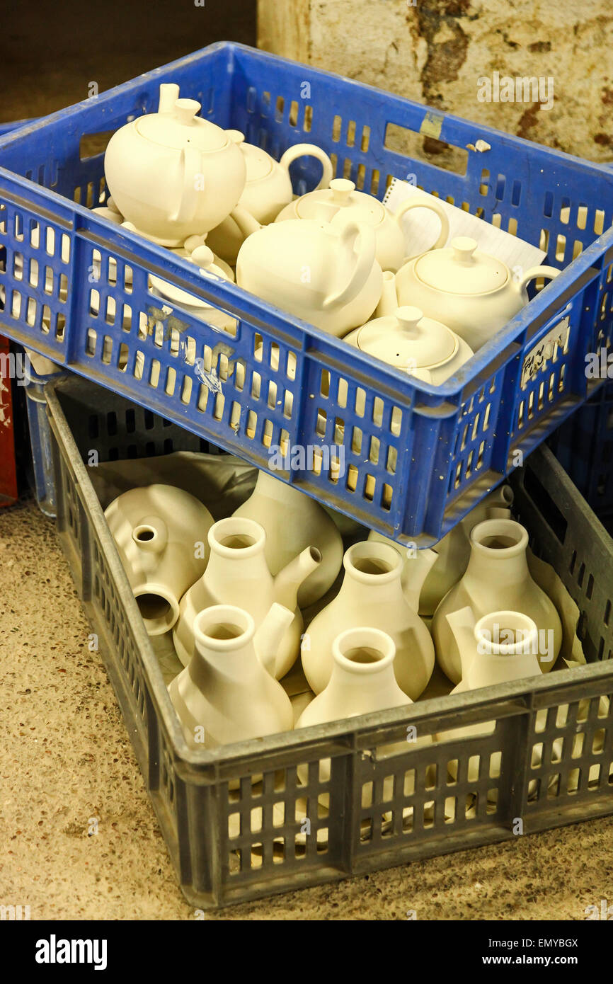 Trays of pottery at the Burleigh Middleport pottery factory Stokeon
