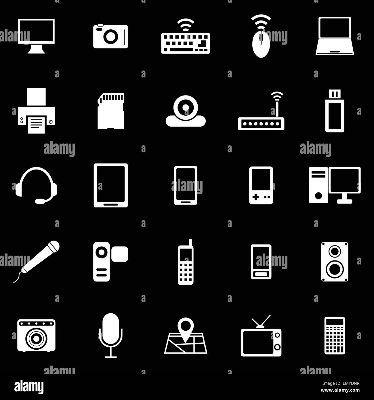 Gadget icons on black background, stock vector Stock Vector