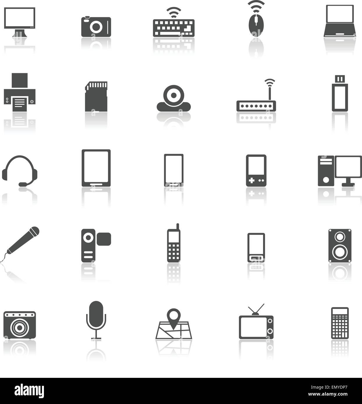 Gadget icons with reflect on white background, stock vector Stock Vector