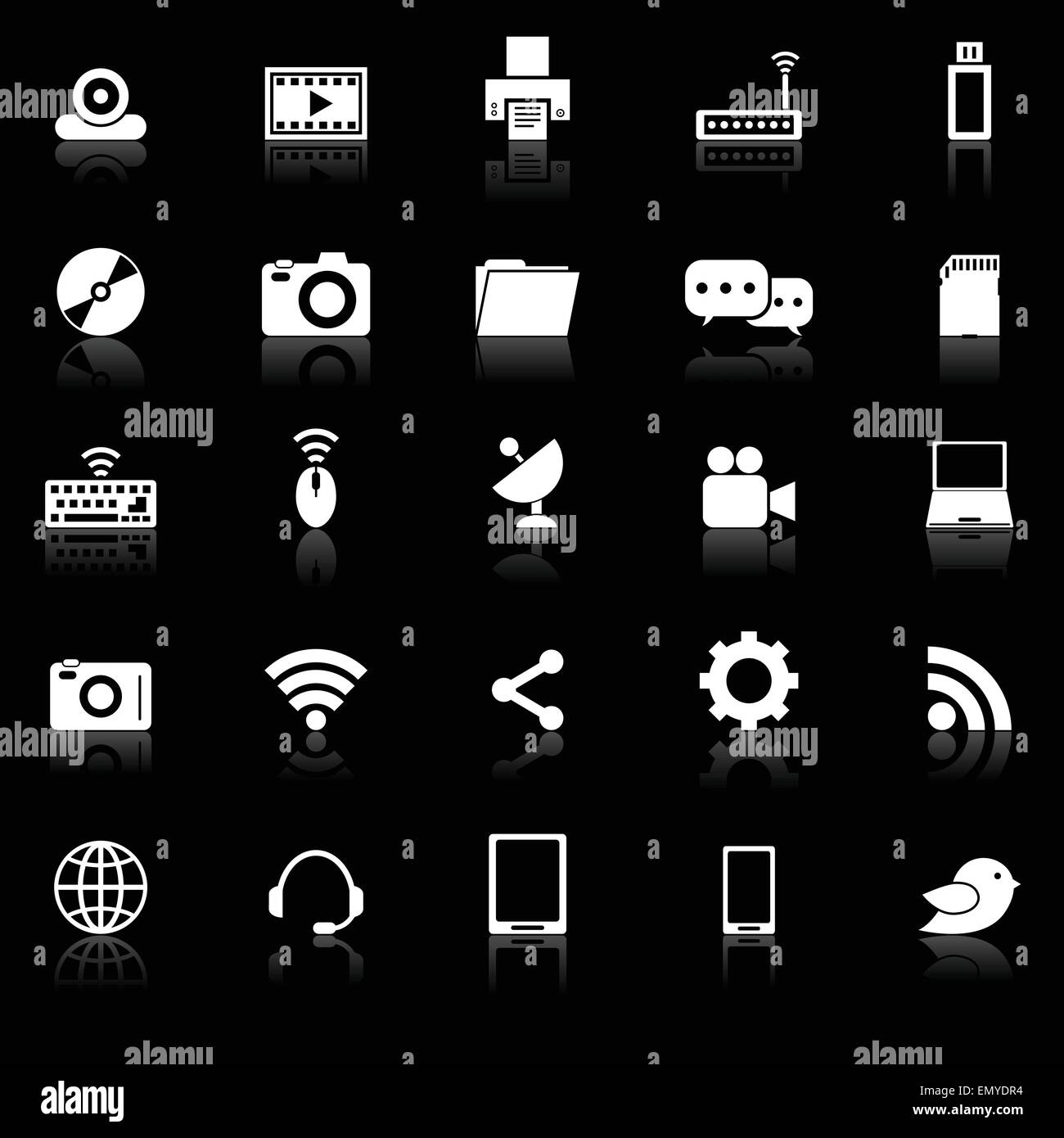 Hi-tech icons with reflect on black background, stock vector Stock Vector