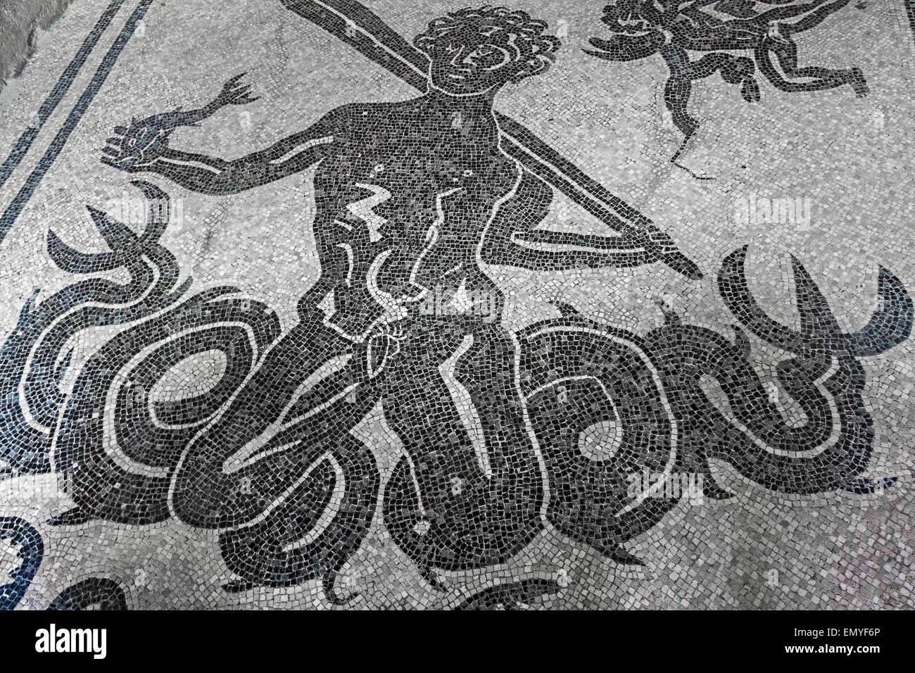 God Neptune Mosaic Womans Bath Herculaneum Italy Stock Photo