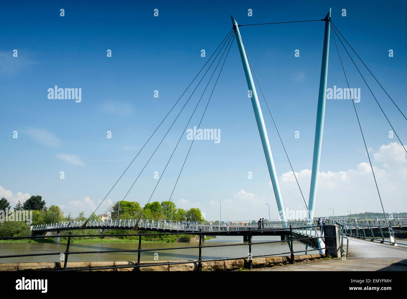UK, England, Lancashire, Lancaster, Millennium footbridge crossing River Lune Stock Photo