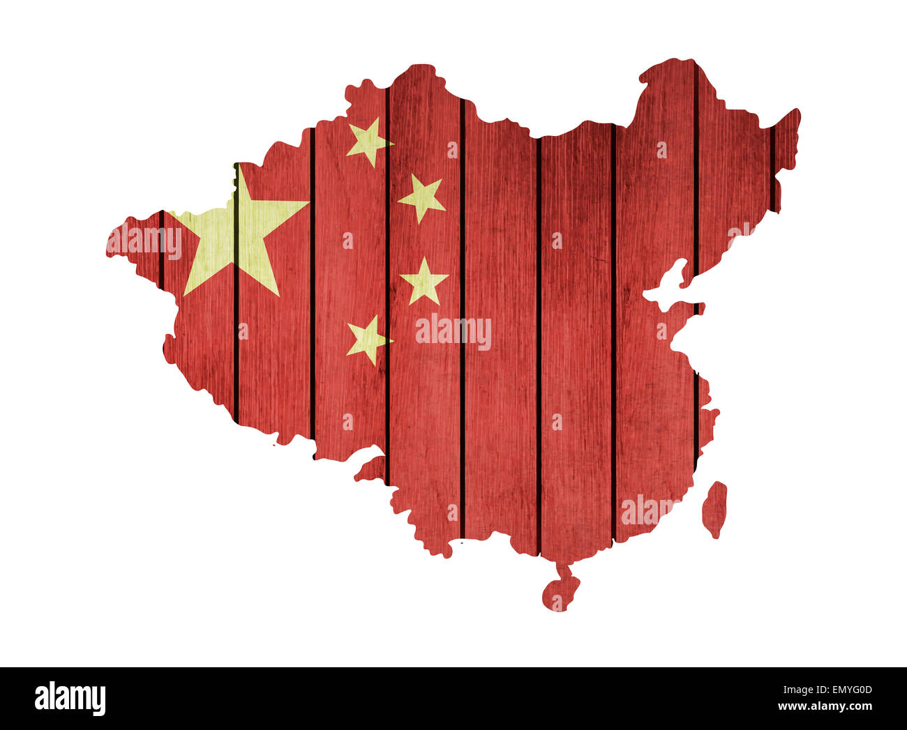 Map With Wooden Flag Of China Stock Photo