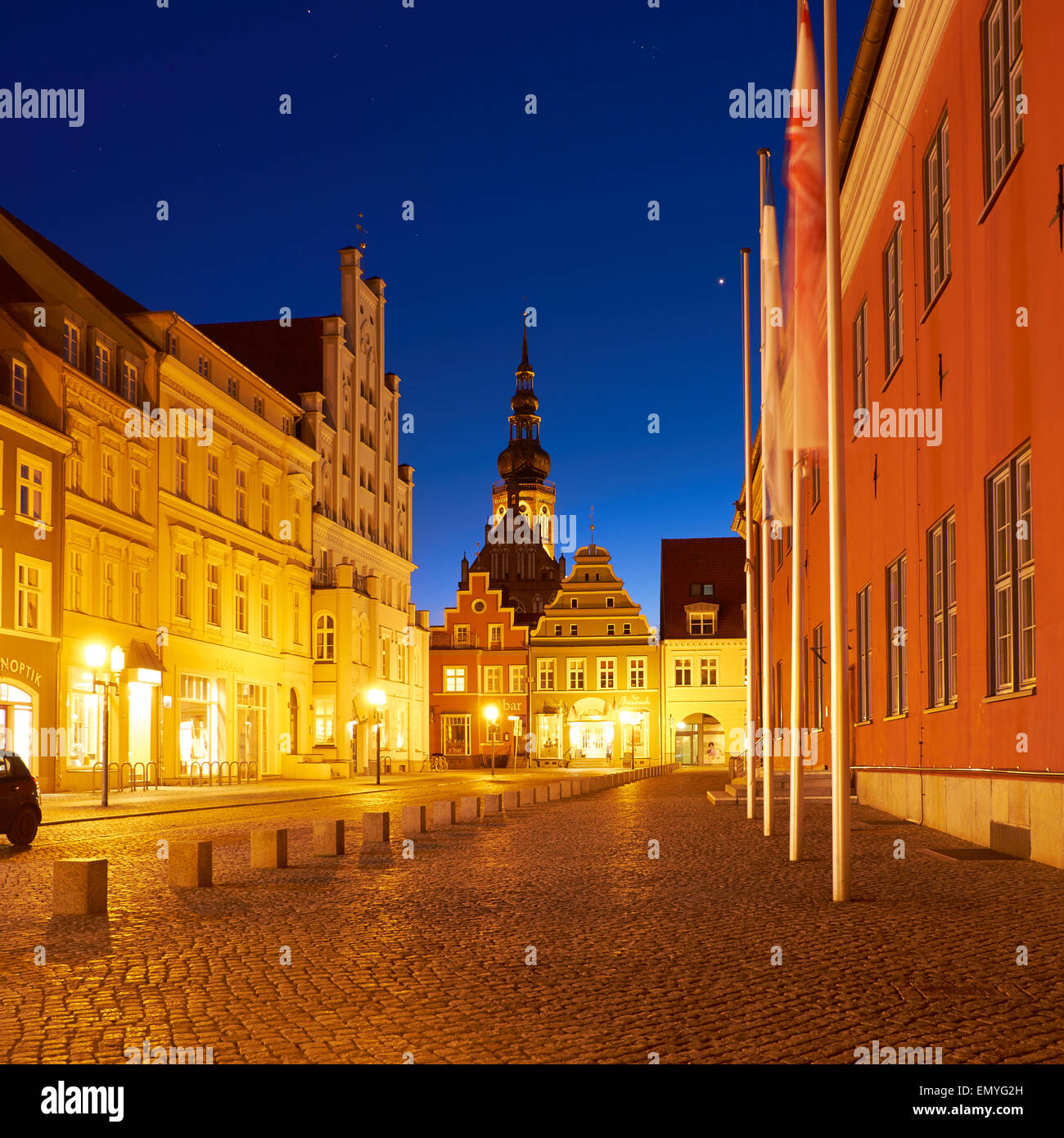 GREIFSWALD, GERMANY - APRIL 3, 2015: View of the old part of the city at sunset, Mecklenburg-Vorpommern, Germany Stock Photo