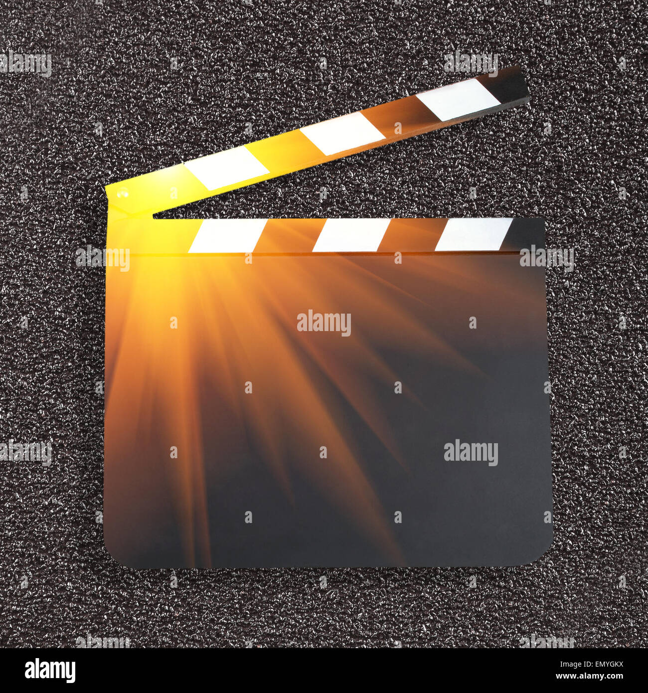 Blank movie production clapper board over dark background with c Stock Photo