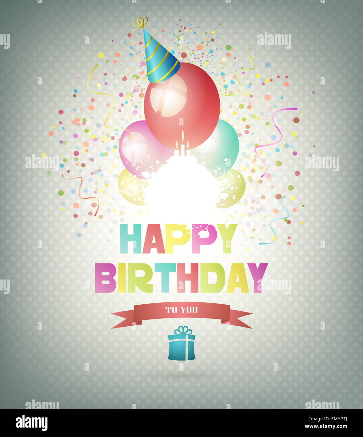 Happy Birthday Background With Balls, Gift And Title Inscription Stock Photo