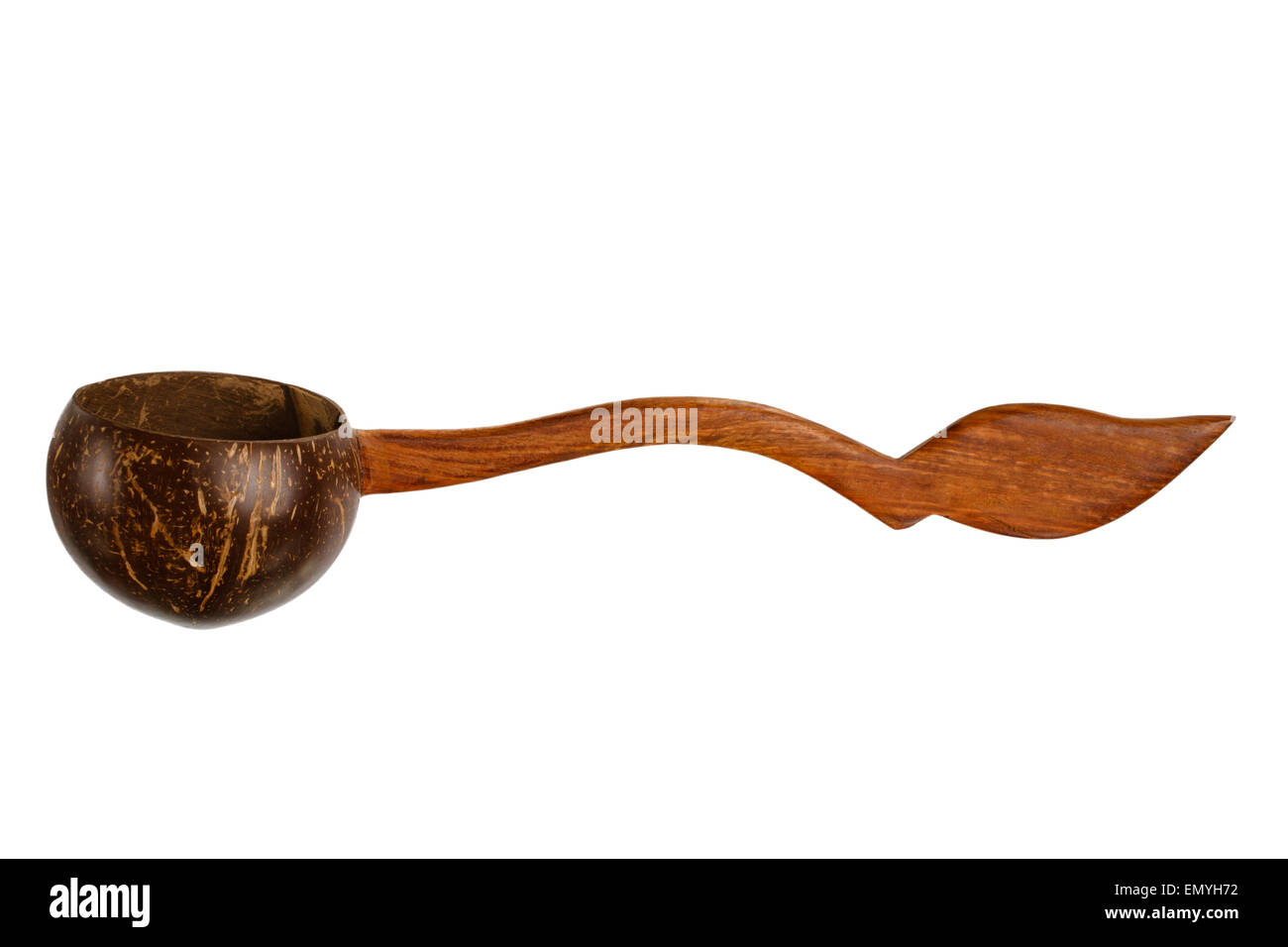 Wooden ladle isolated on white background. Asian ladle made of c Stock ...