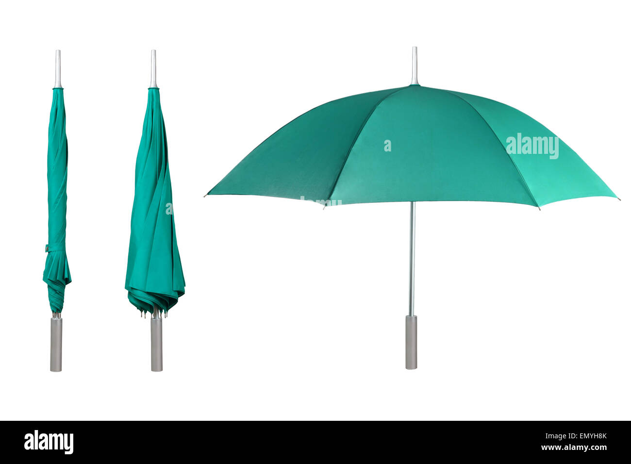 Set of green umbrellas isolated on white background Stock Photo - Alamy