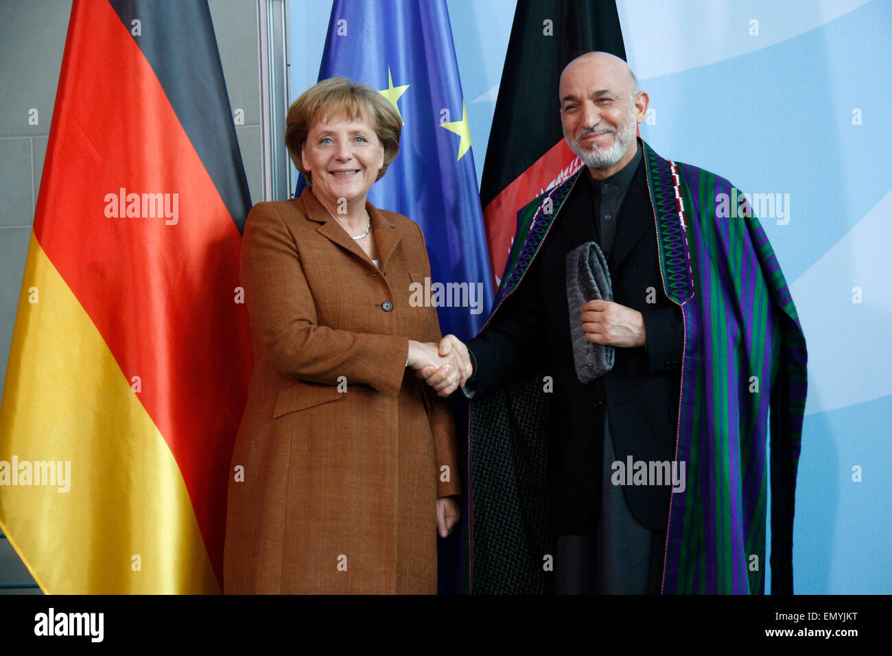 BKin Angela Merkel, Hamid Karsai - Treffen der dt. Bundeskanzlerin mit dem afghanischen Praesidenten im Bundeskanzleramt, 10. Mai 2009, Berlin-Tiergarten. Stock Photo
