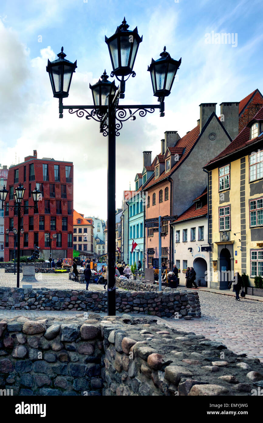 Tourists On The Street With Medieval Houses In The Old Town