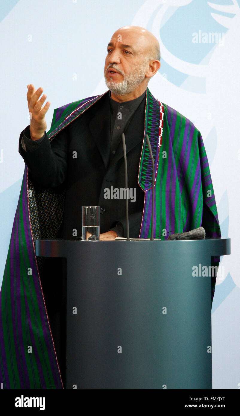 Hamid Karsai - Treffen der dt. Bundeskanzlerin mit dem afghanischen Praesidenten im Bundeskanzleramt, 10. Mai 2009, Berlin-Tiergarten. Stock Photo
