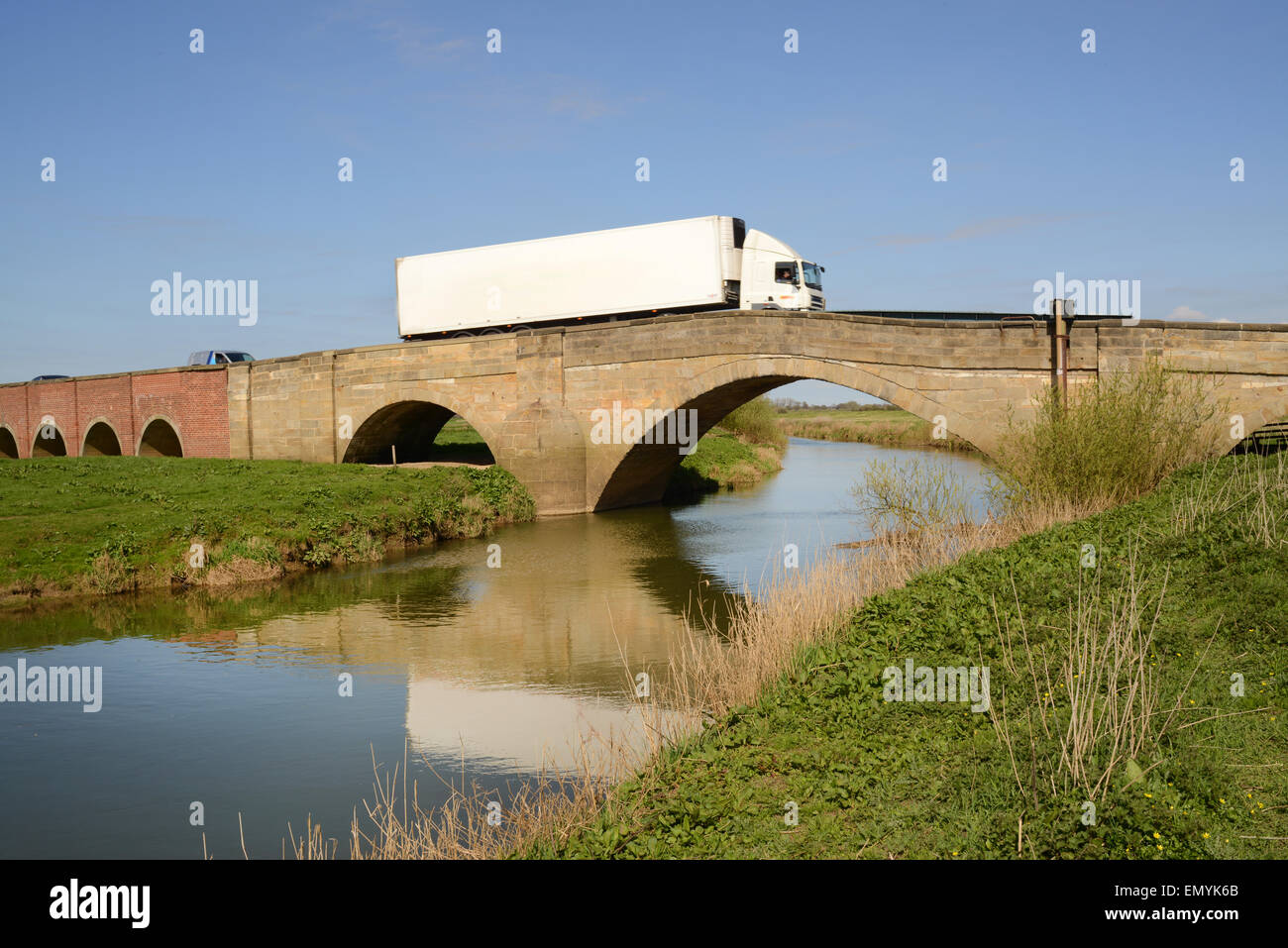 lorry crossing the river Derwent over grade II listed bridge Bubwith Yorkshire United Kingdom Stock Photo