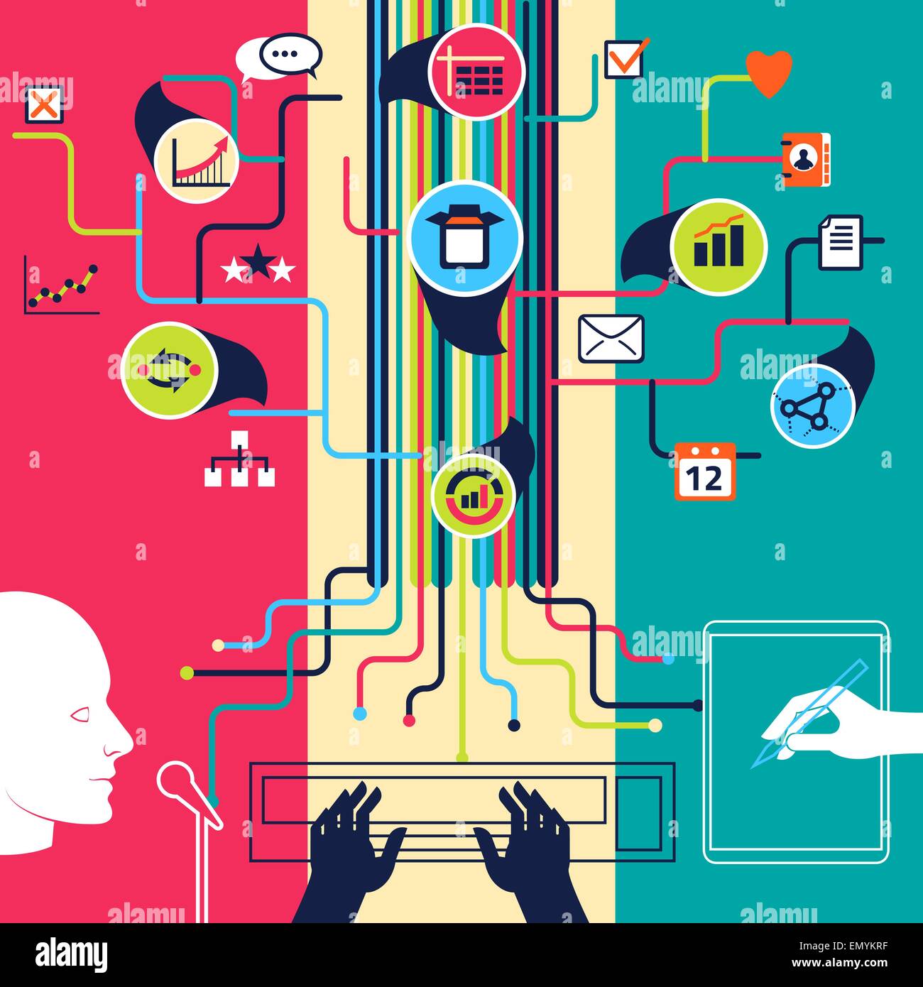 Voice, text, manual data input. Concept illustration Stock Vector