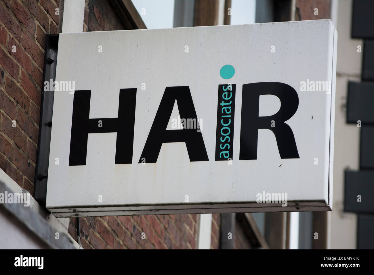 hanging sign for hair associates, a hair salon in kingston upon thames, surrey, england Stock Photo