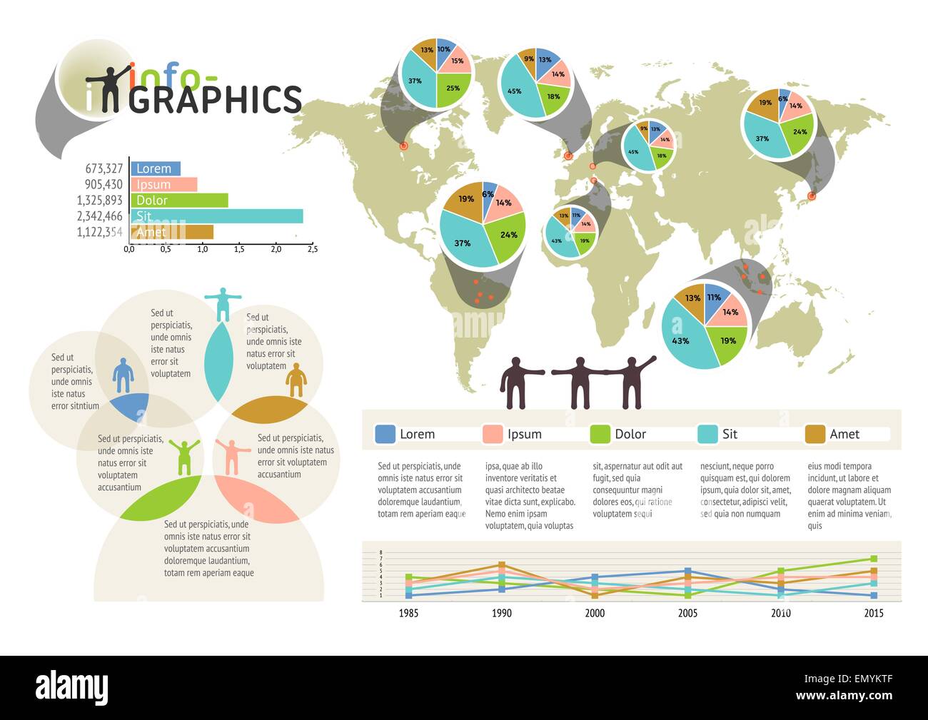 Set of infographic elements. Visual statistic information on world map ...
