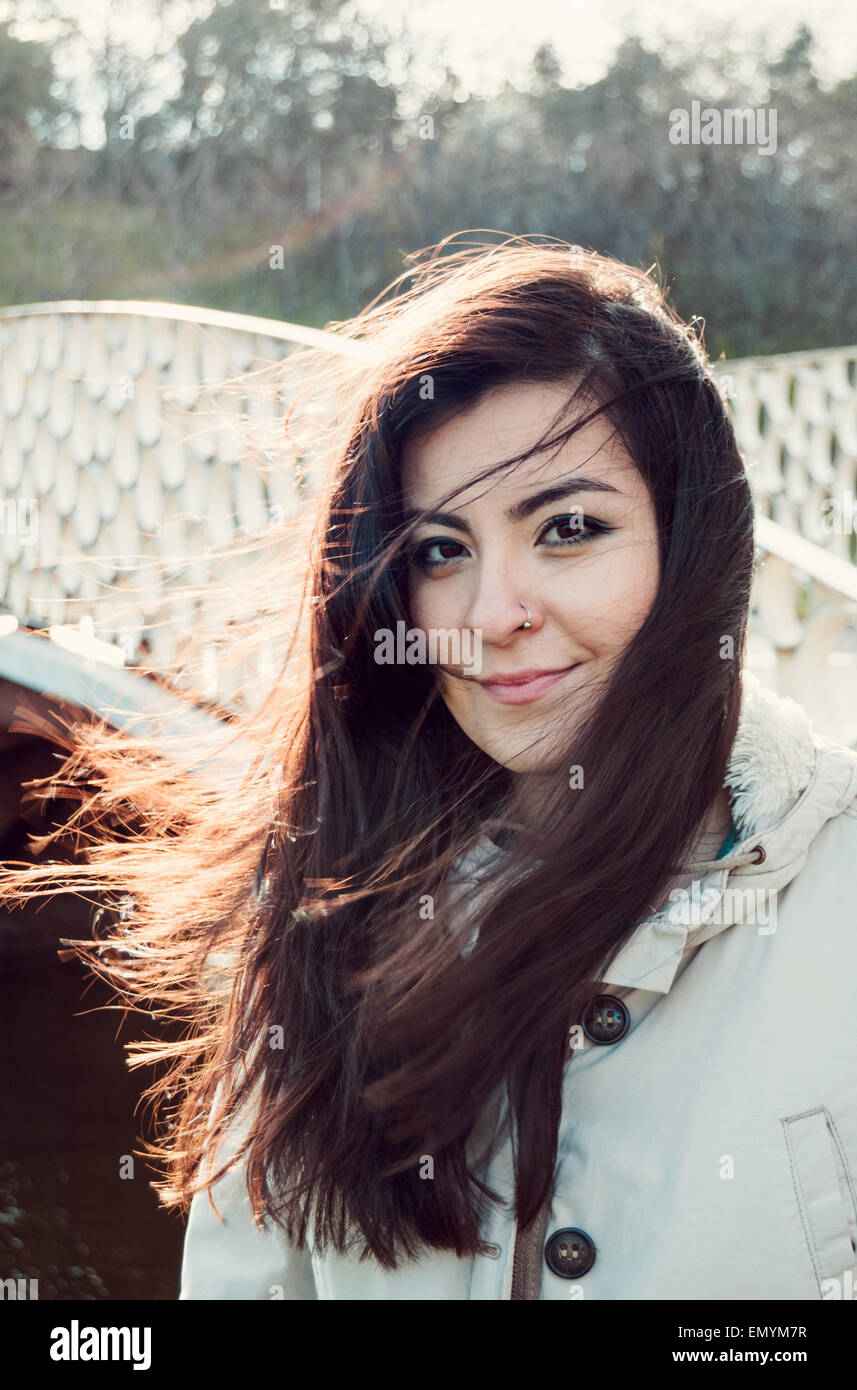 Young beautiful Turkish woman smiling Stock Photo