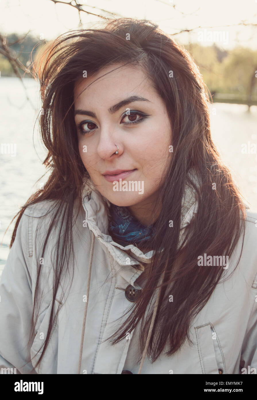 Young beautiful Turkish girl looking straight into the camera Stock Photo