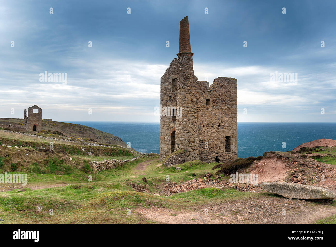 Wheal Owles an old Cornish copper mine on cliffs at Botallack on the Cornwall coast Stock Photo