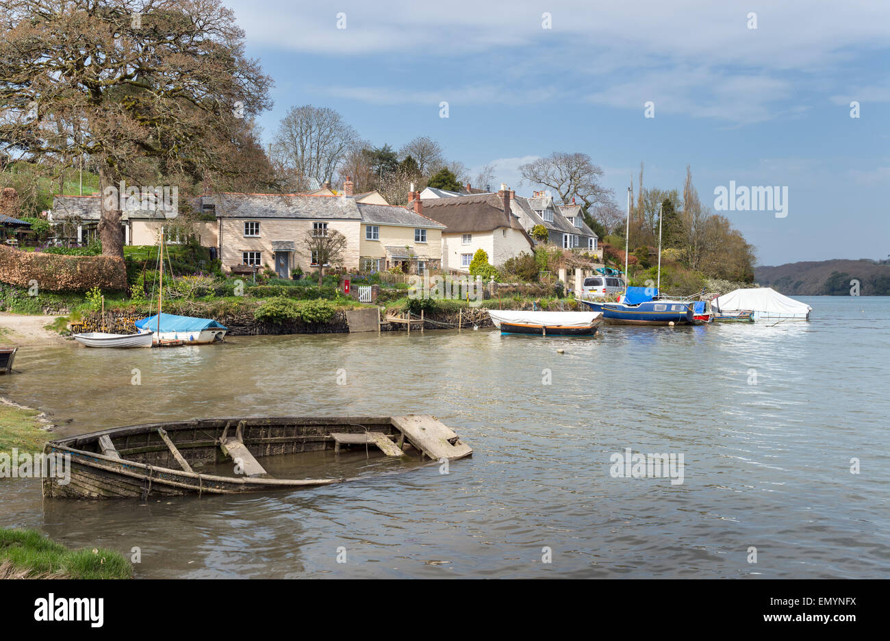 The river Tresillian as it flows past St Clement a small picturesque parish on the outskirts of Truro in Cornwall Stock Photo