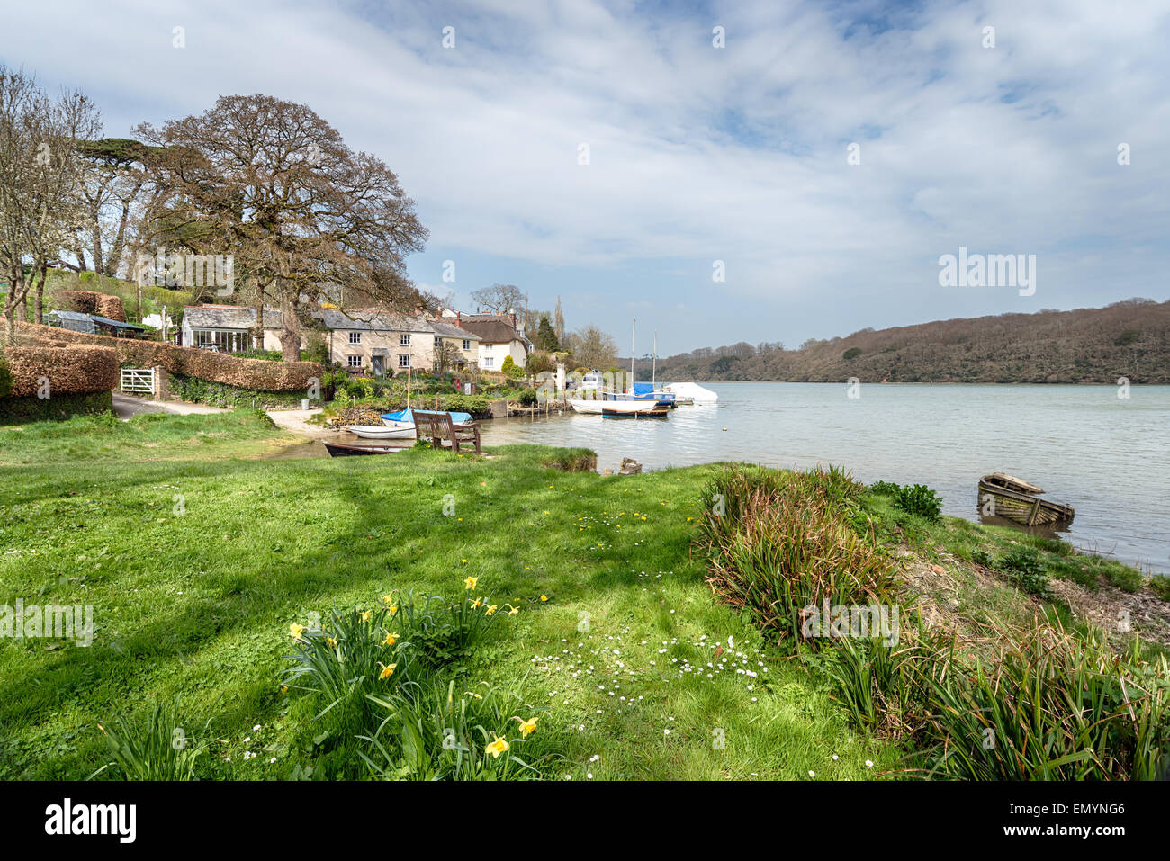 St Clement, a small picturesque hamlet on the banks of the Tresillian River just outside of Truro Stock Photo