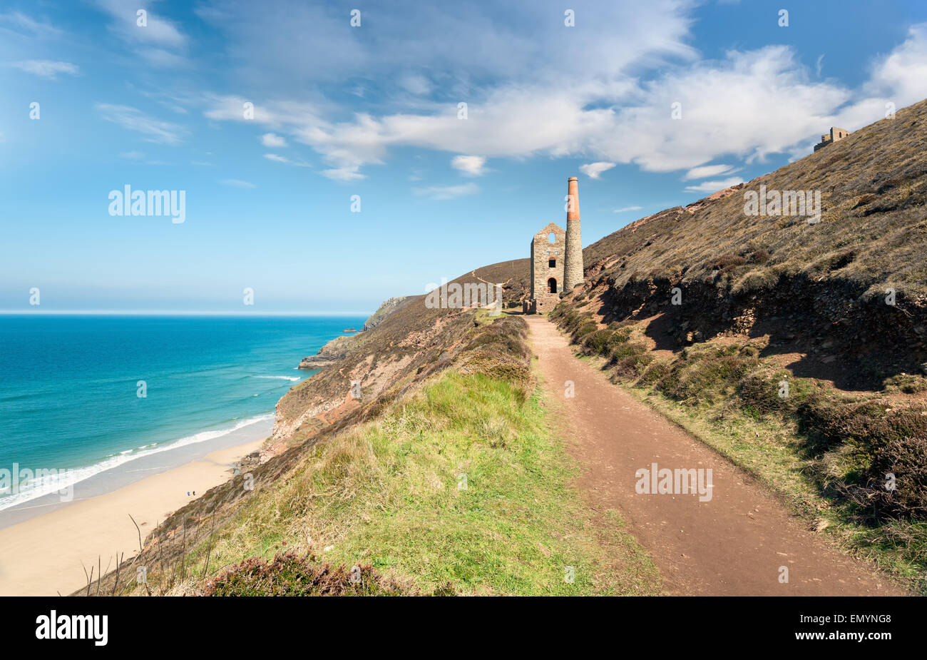 The South West Coast Path as it passes St Agnes on the north coast of Cornwall Stock Photo