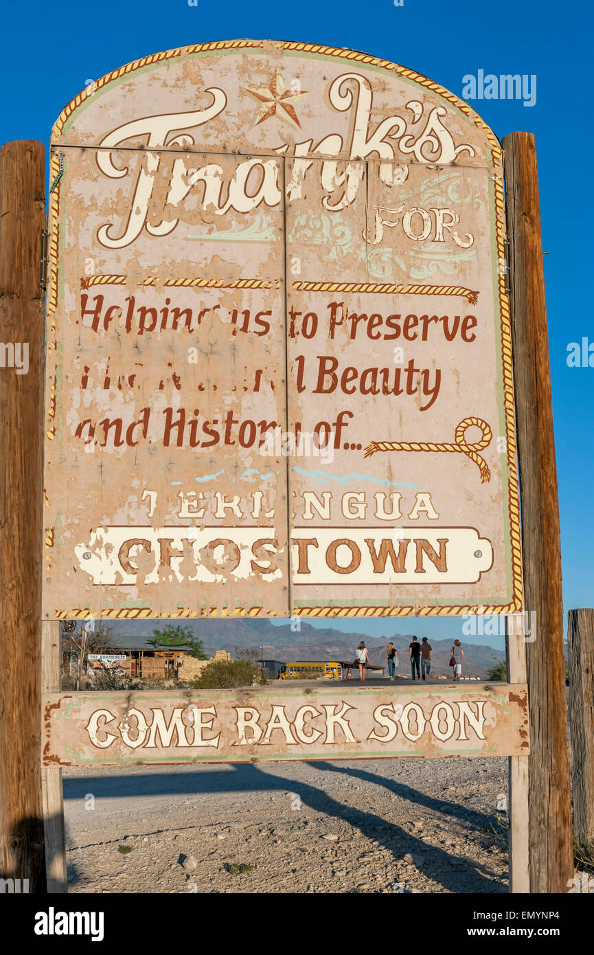 Ghost town sign. Terlingua, Big Bend National Park. Texas. USA Stock Photo