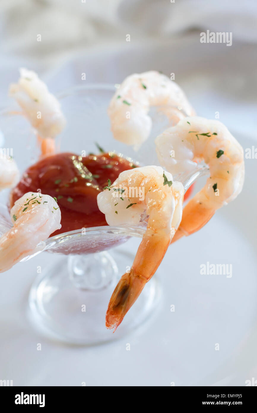 Delightful tailon shrimp cocktail served with savory horseradish sauce Stock Photo Alamy