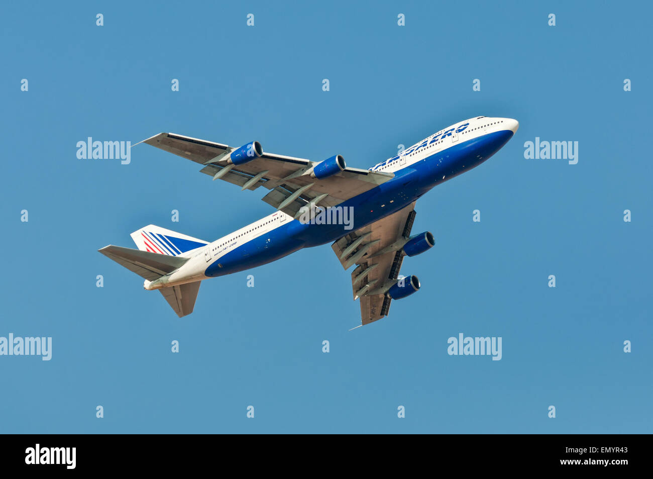 Boeing 747-200 Transaero Airlines climbing after takeoff from the Sharm El Sheikh Stock Photo