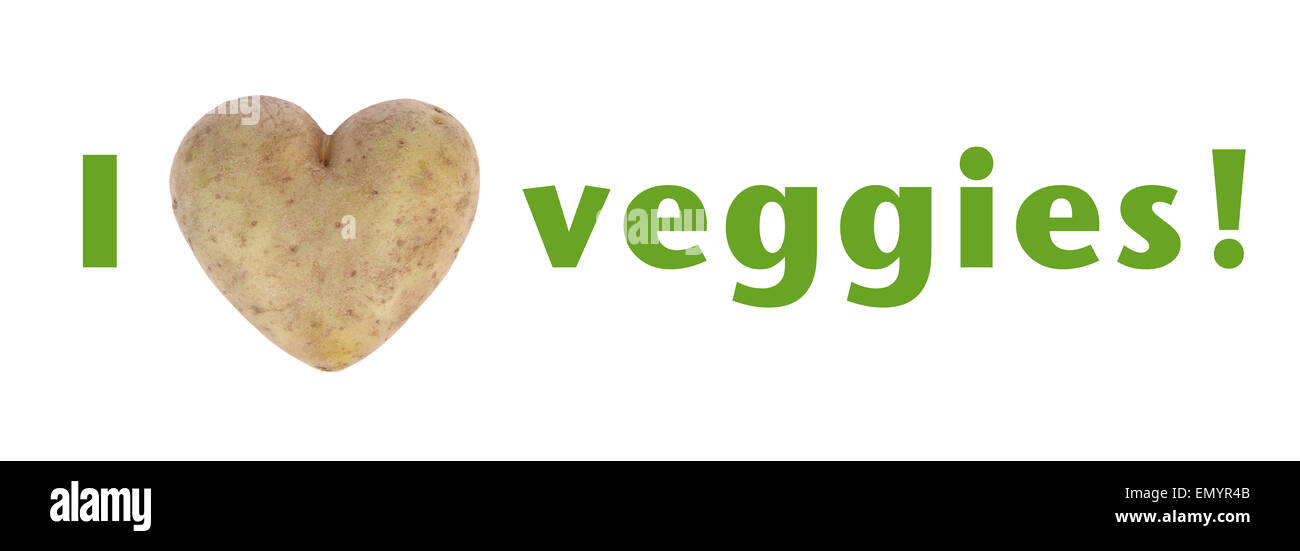 'I love (heart) veggies' green text Stock Photo
