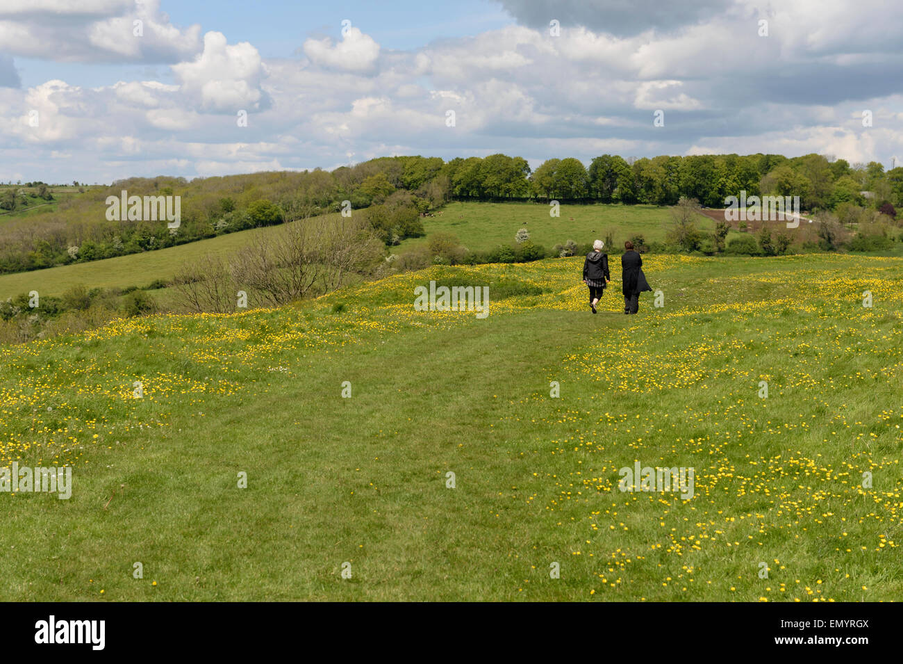 Walkers hikers on Little Solsbury Hill Batheaston Somerset England UK