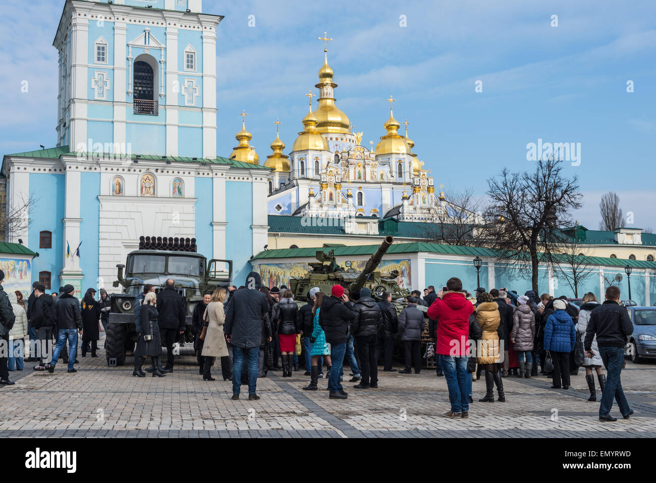 People visiting the documentary exhibition 'Presence. Evidence of the Russian Military Aggression on the territory of Ukraine.' Stock Photo