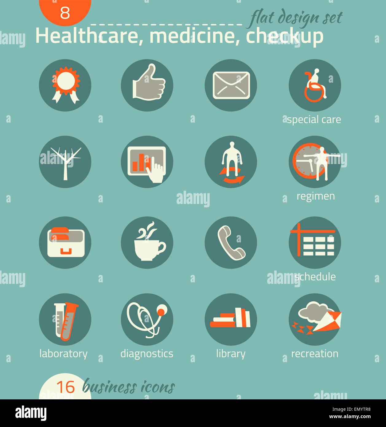 Business icon set. Healthcare, medicine, diagnostics. Flat design Stock Vector