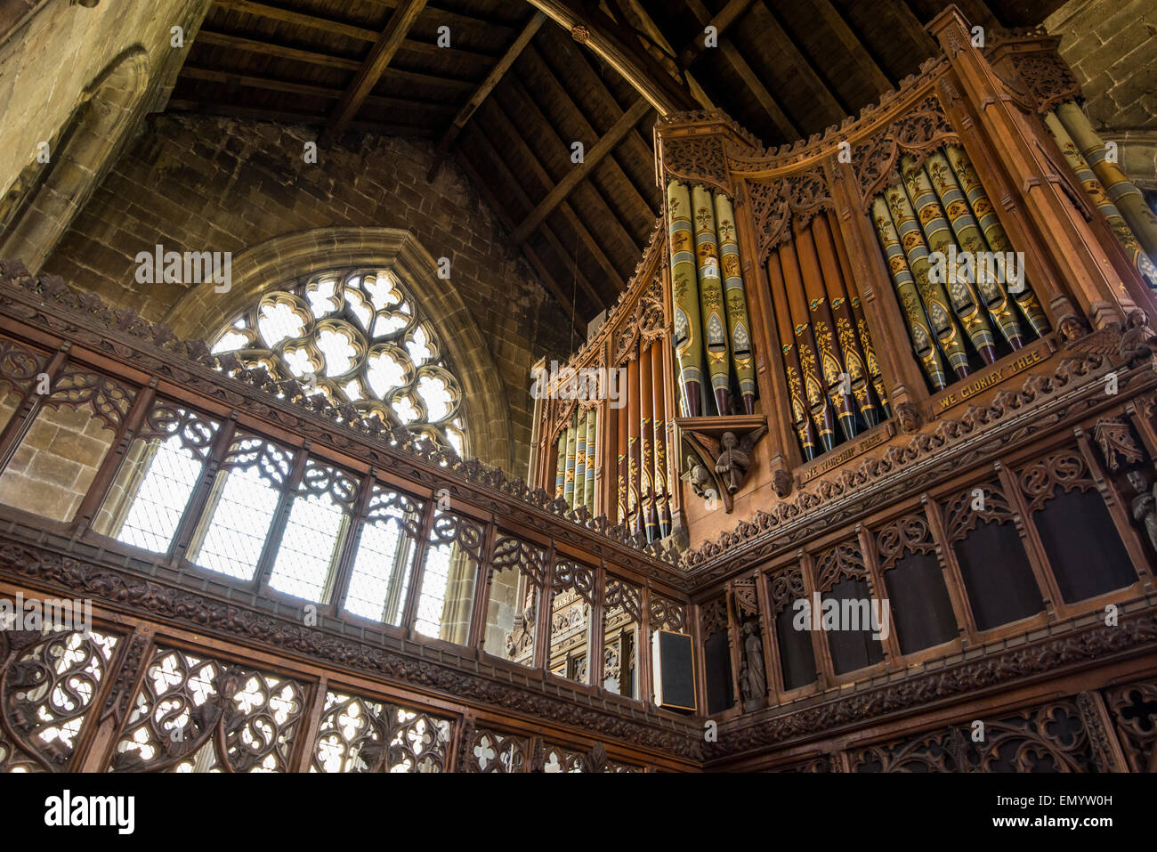 Church organ in the 'Cathedral of the Peak', Tideswell, Derbyshire. Stock Photo