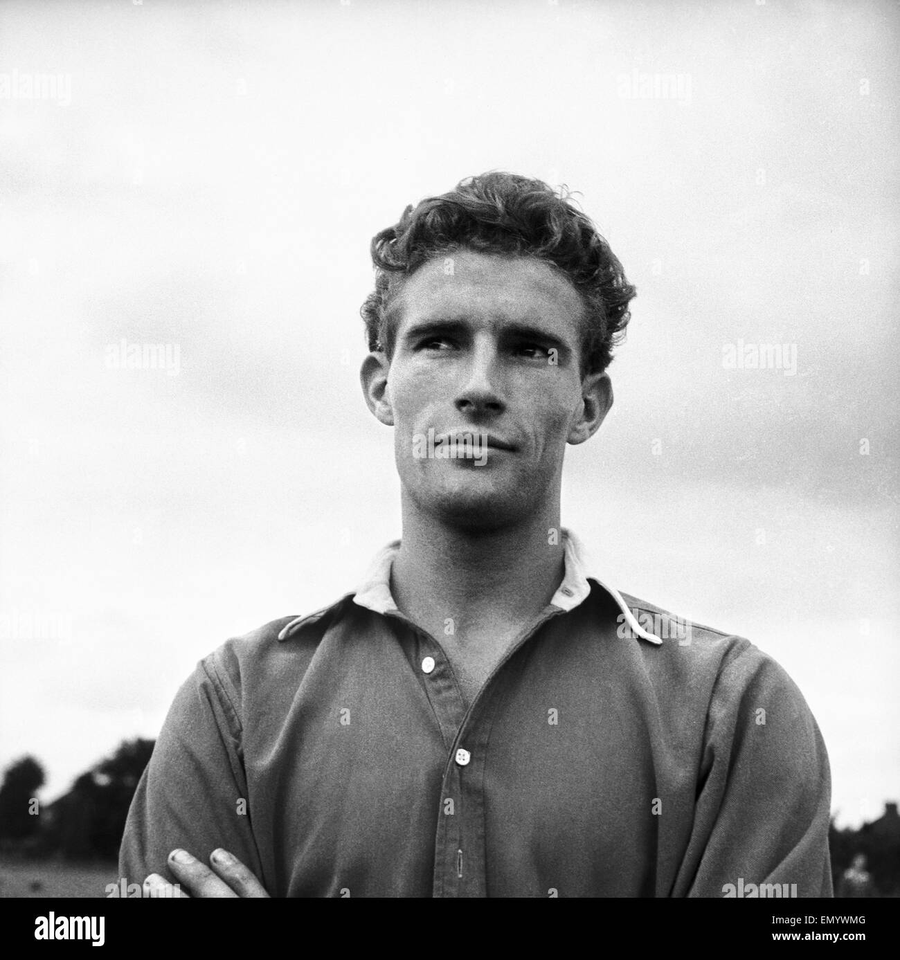 Malcolm Allison of Charlton Athletic during a training session. 10th August 1950. Stock Photo