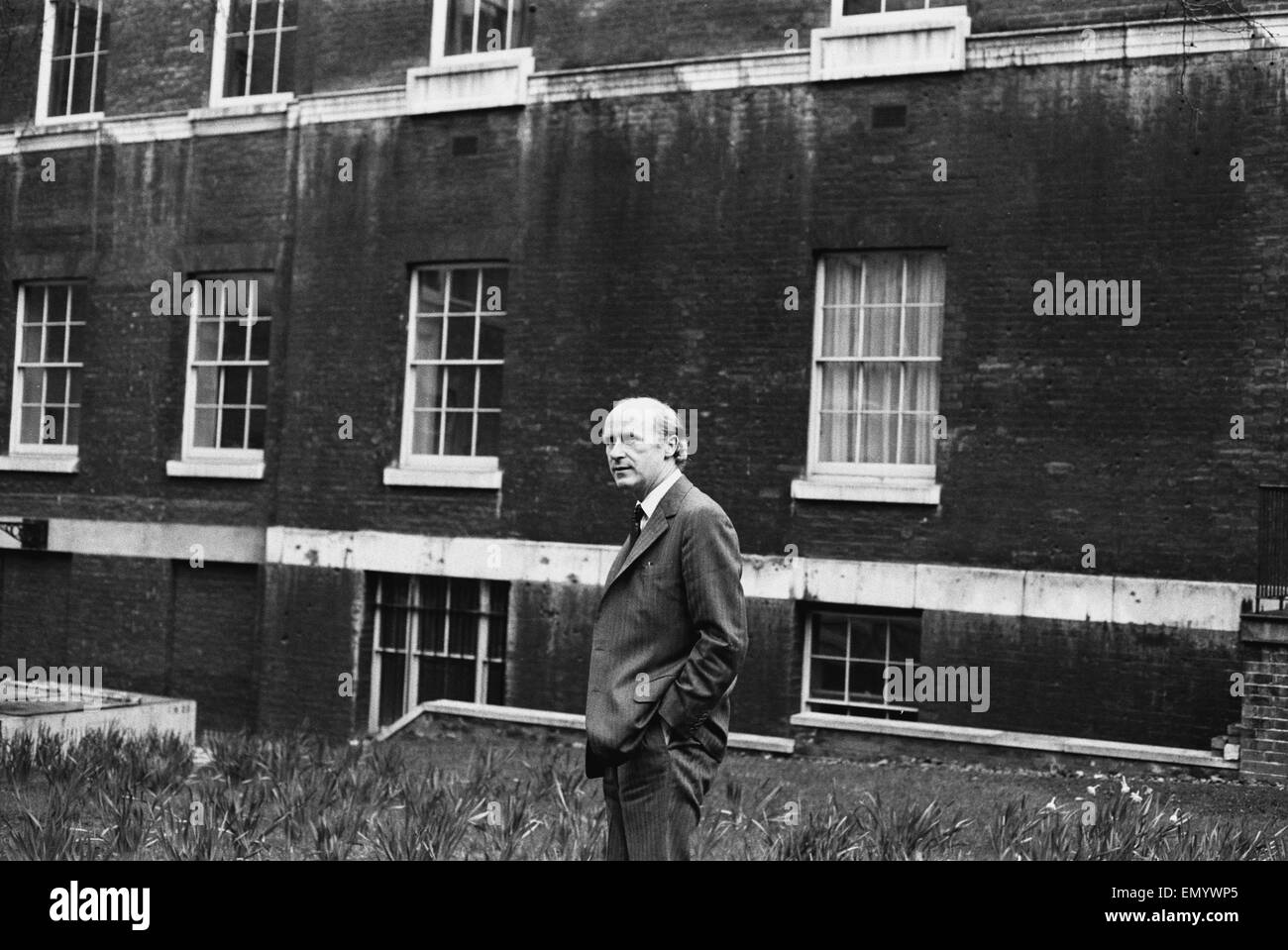 Chancellor of the Exchequer Anthony Barber goes for a short walk into the Minister's Courtyard prior to leaving number 11 Downing Street for the House of Commons to deliver his budget speech. 6th March 1973. Stock Photo