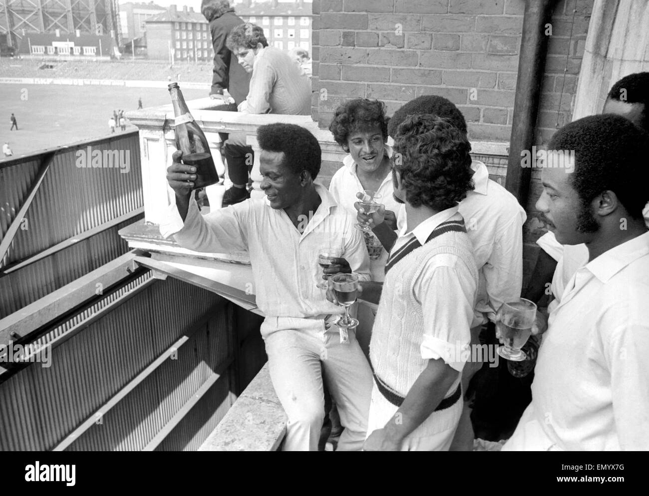 England v West Indies at The Oval. West Indies won by 158 runs. West Indian players celebrate after the win. 31st July 1973. Stock Photo
