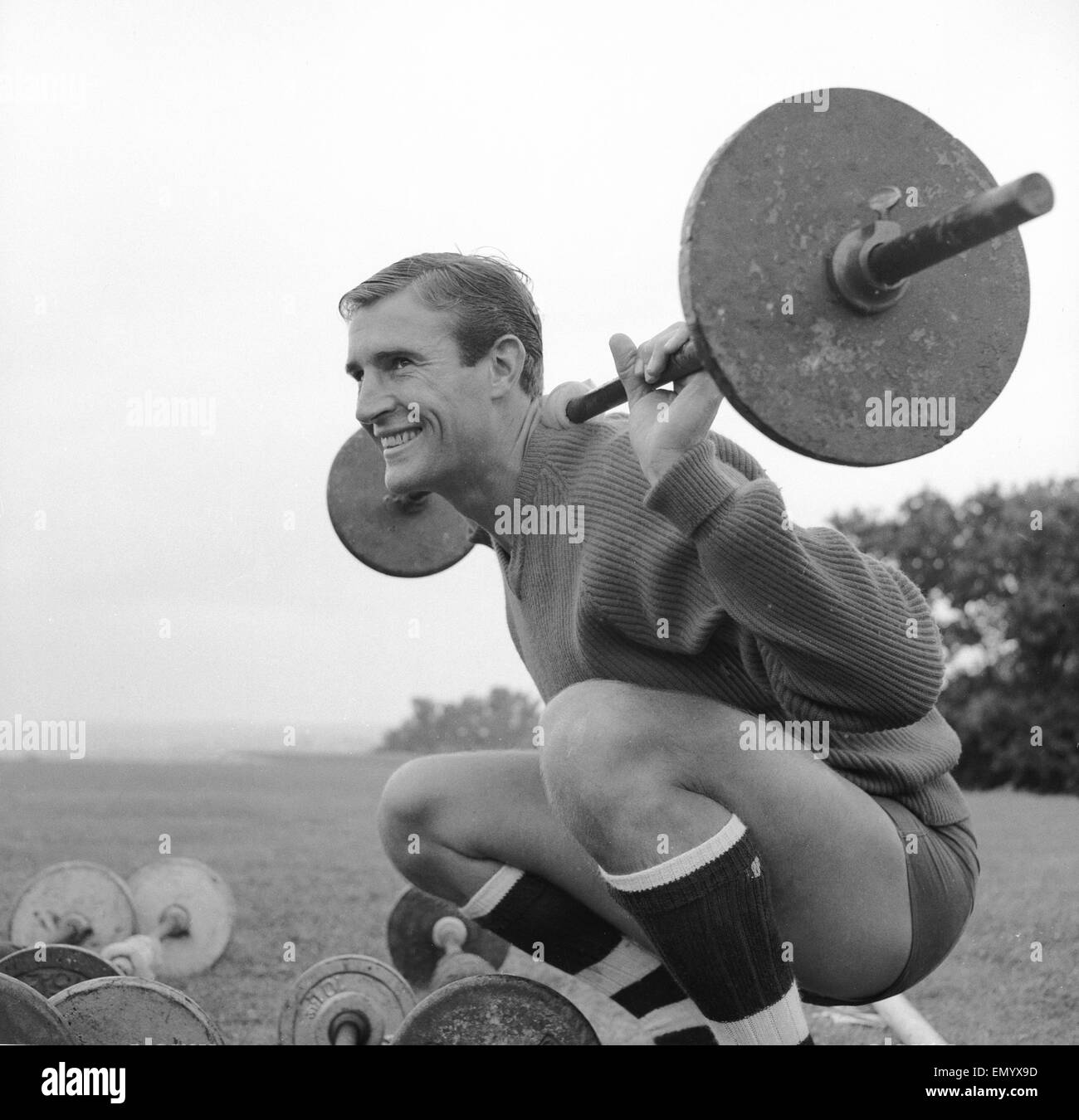 West Ham player Malcolm Allison seen here training with the team at Chigwell whilst trying to regain his fitness after suffering from tuberculosis in September 1957 5th August 1958 Stock Photo