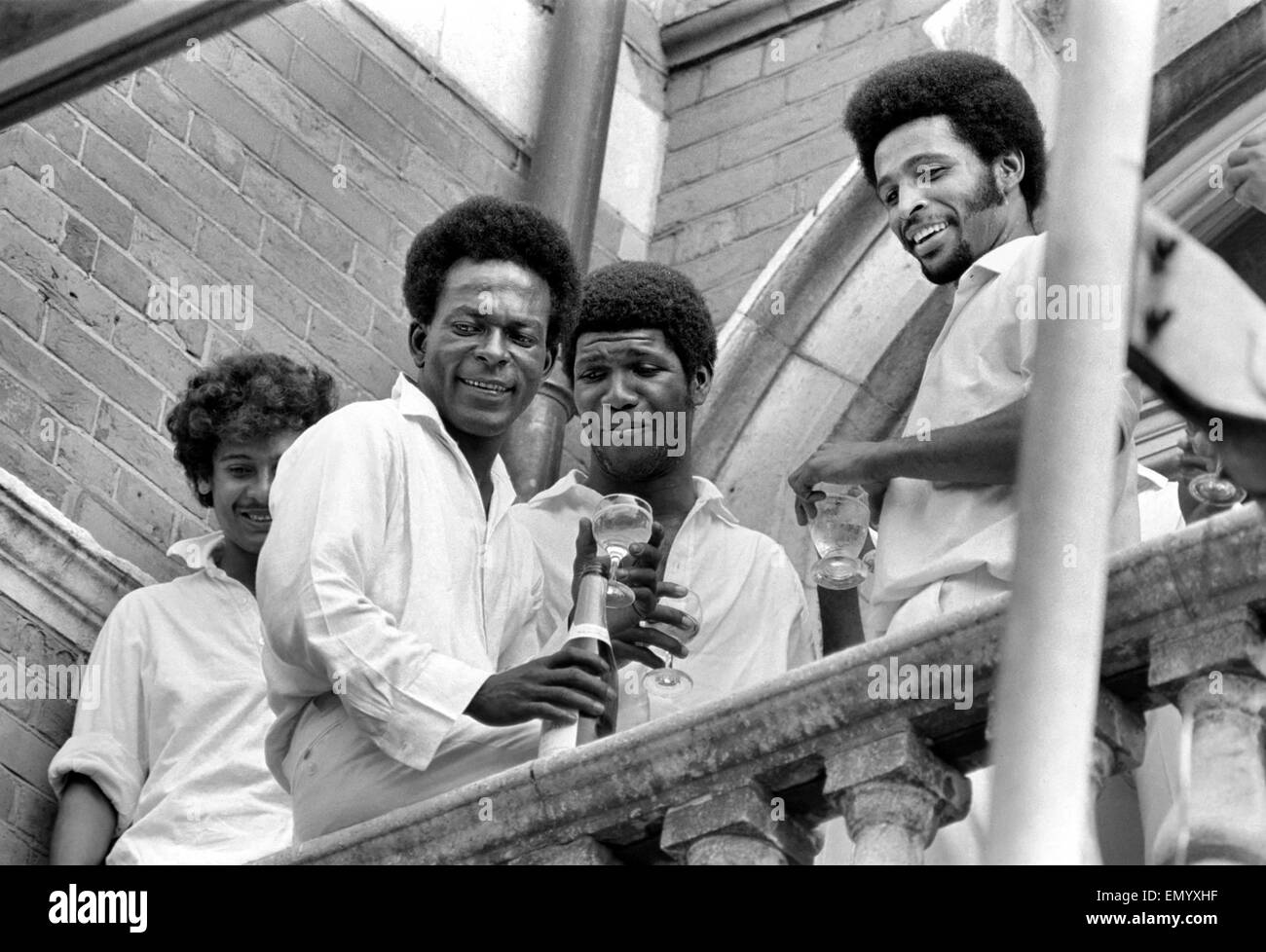 England v West Indies at The Oval. West Indies won by 158 runs. West Indian players celebrate after the win. 31st July 1973. Stock Photo