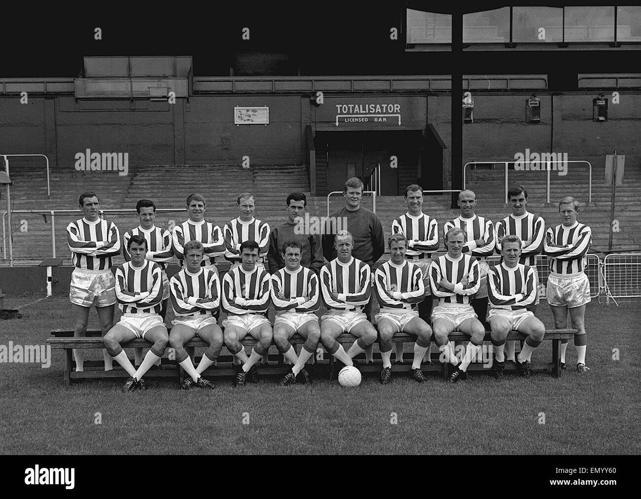 Bristol Rovers football team pose for a team group at their Eastville Stadium home. August 1965. Stock Photo