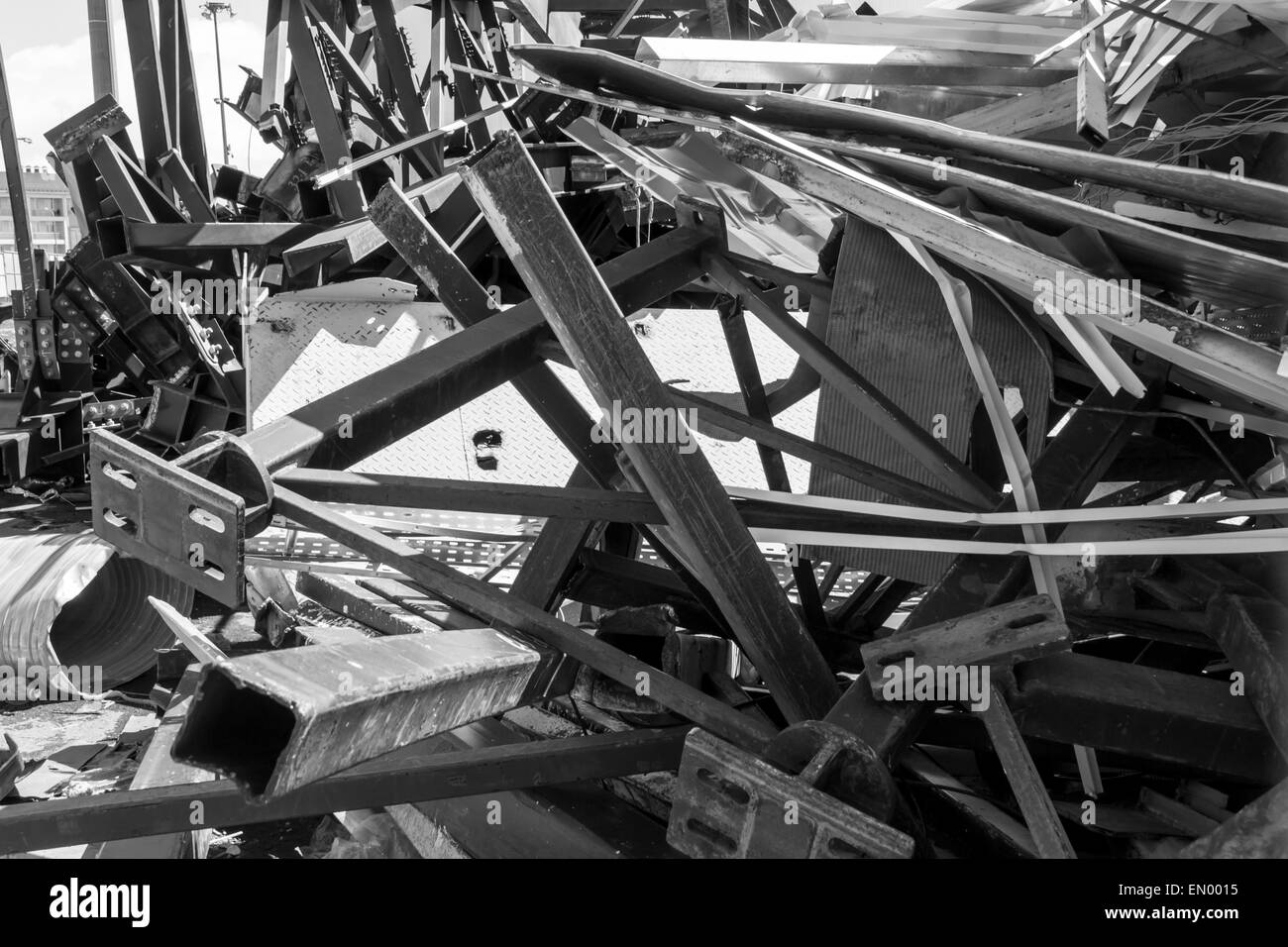 Scrap metal girders and metal awaits collection for recycling Stock Photo