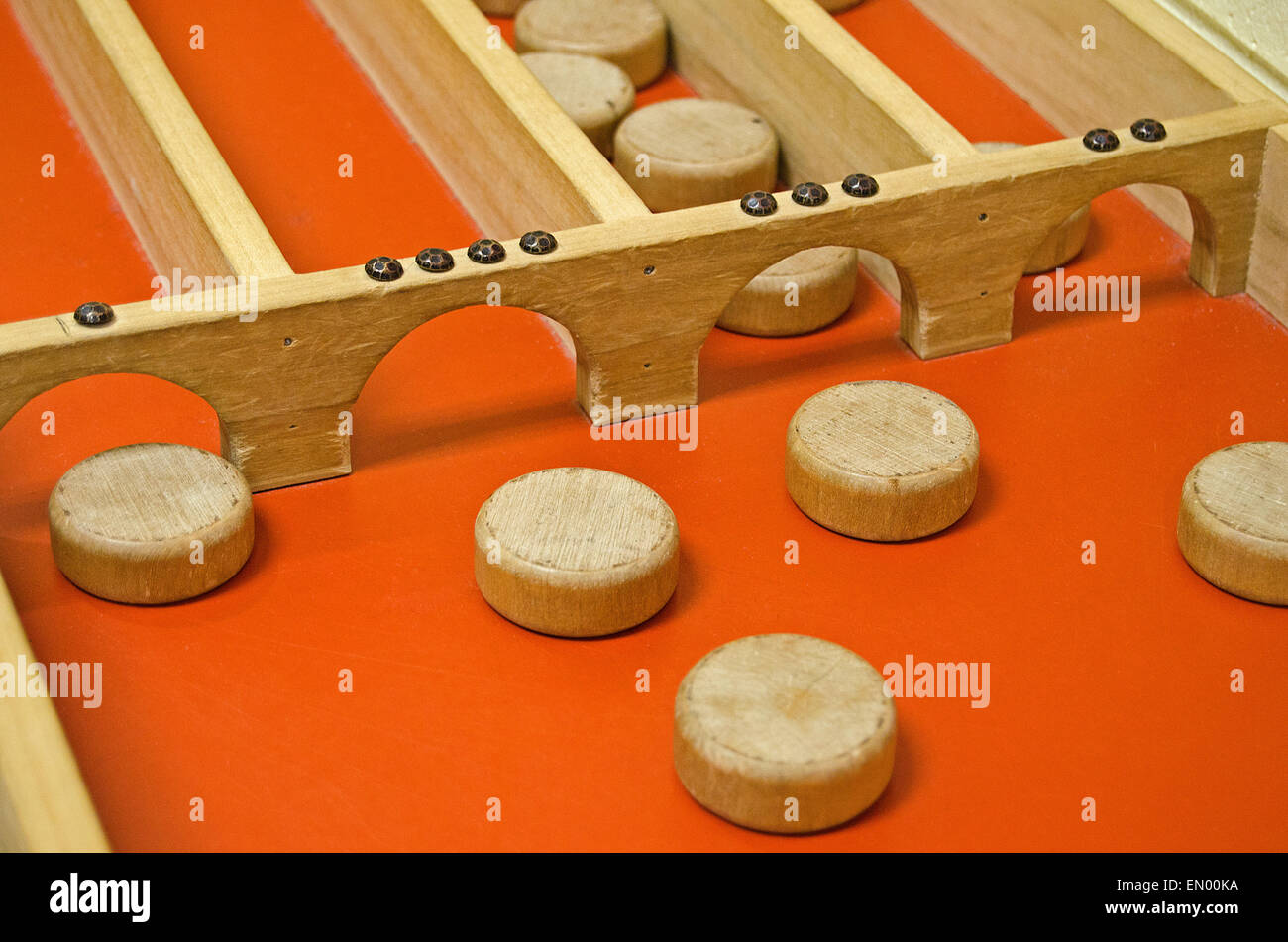 Dutch shuffleboard game with bright orange surface Stock Photo Alamy