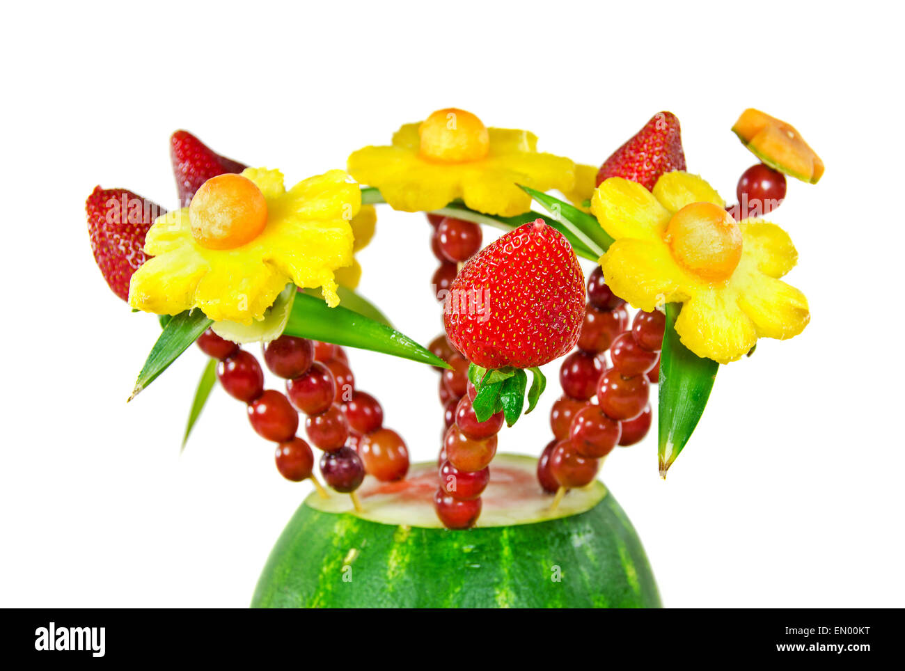 Fresh fruit kabobs in watermelon isolated on white Stock Photo Alamy
