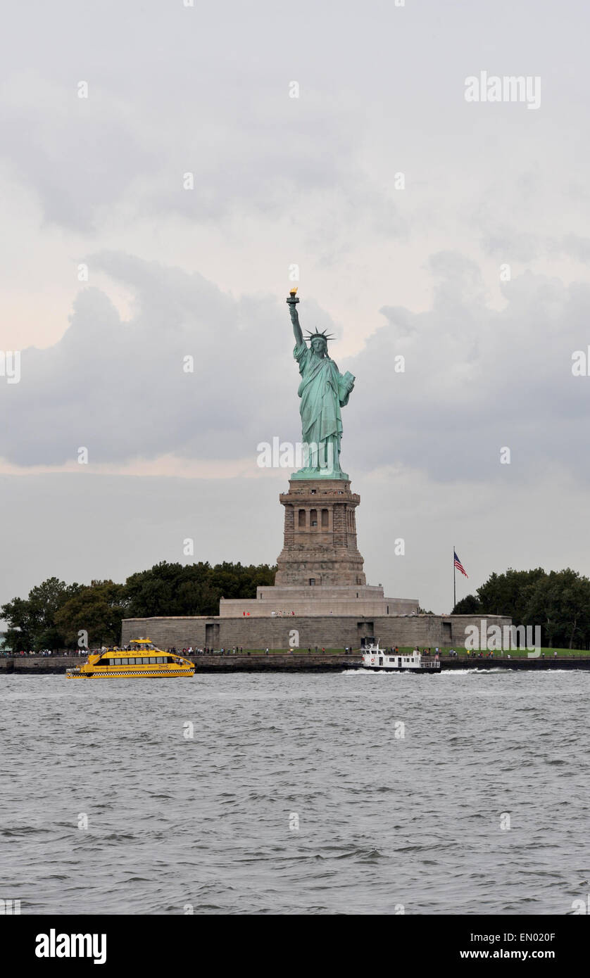 Statue of Liberty seen from a boat in New York harbour Stock Photo