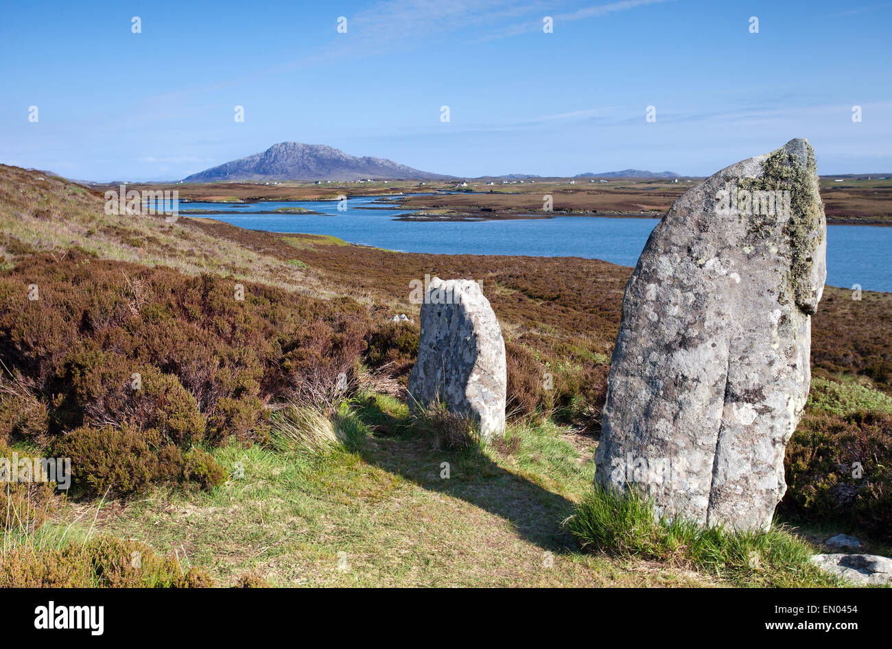 Standing stones at Pobull Fhinn, Isle of North Uist, Scotland Stock Photo