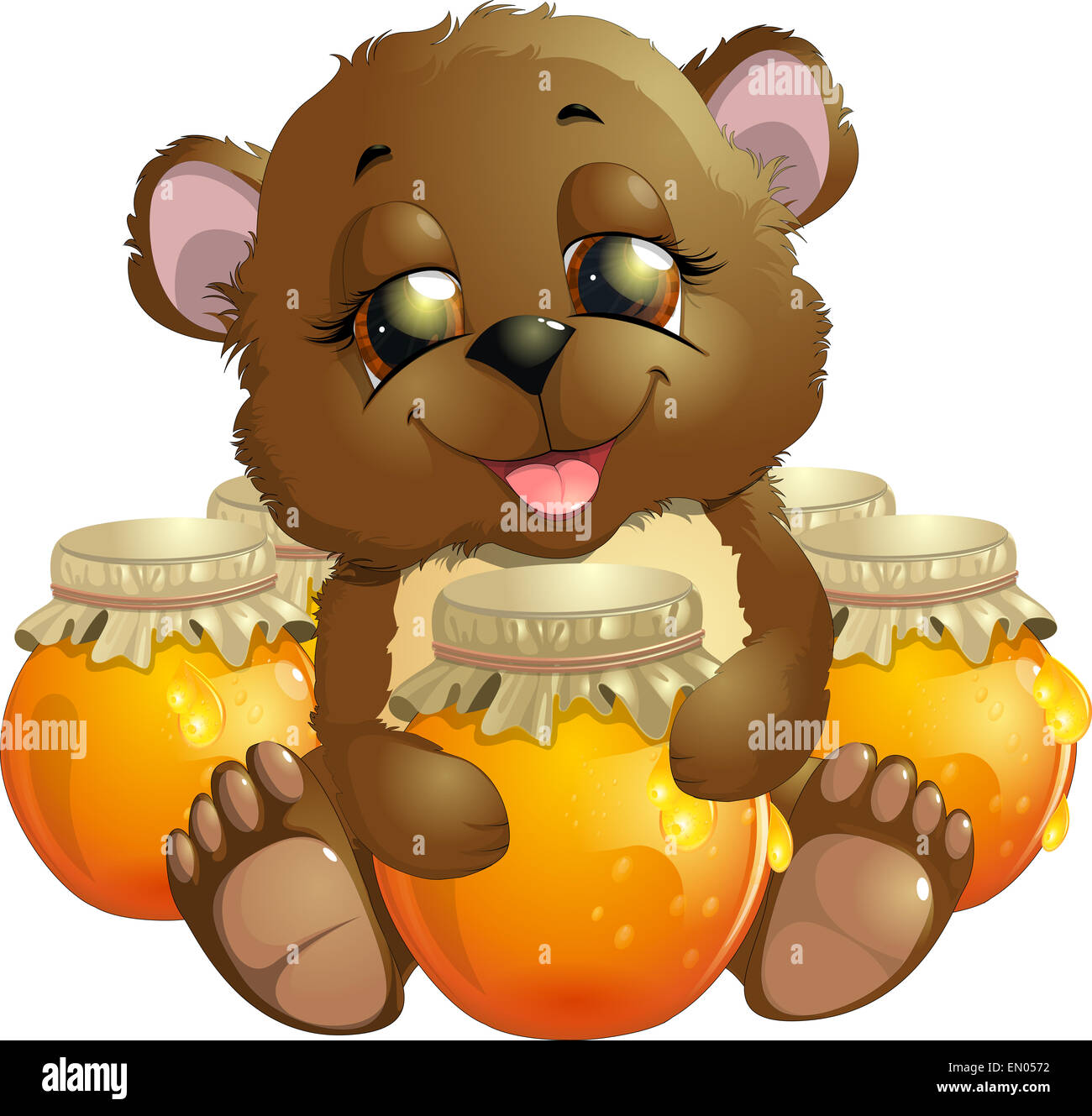 bear eats honey Stock Photo