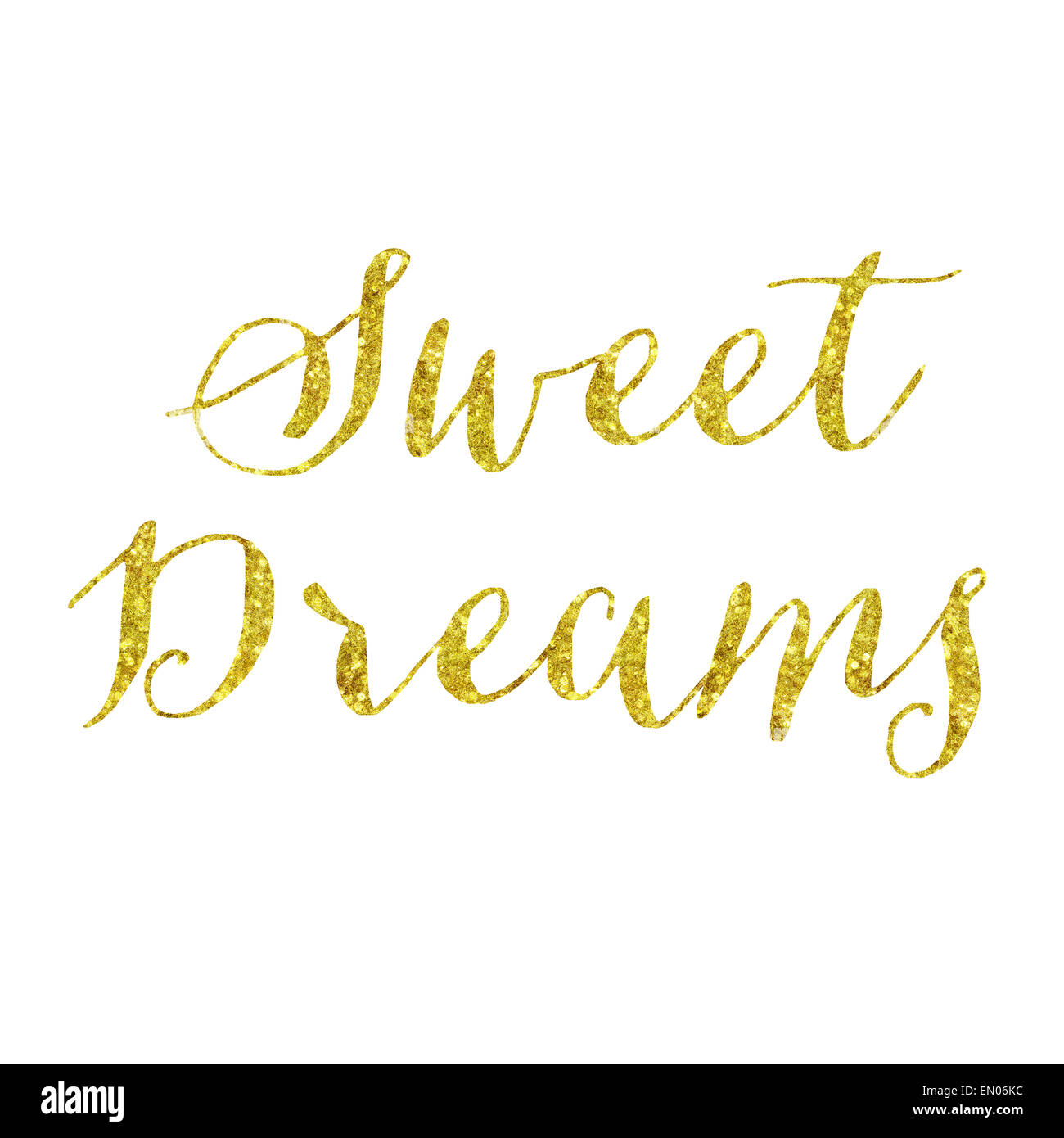 Sweet Dreams Glittery Gold Faux Foil Metallic Inspirational Quote Isolated on White Background Stock Photo