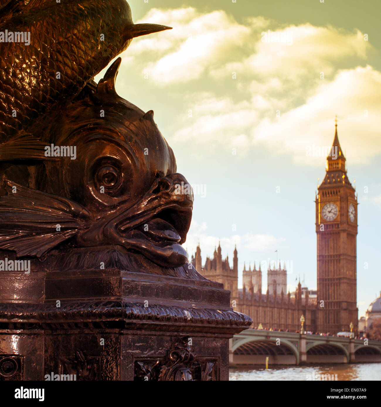 a view of the River Thames and the Westminster Bridge, with the Big Ben in the background, with a filter effect Stock Photo