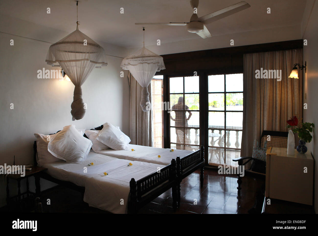 SRI LANKA,room with mosquito nets at Closenburgh Hotel,Galle Stock