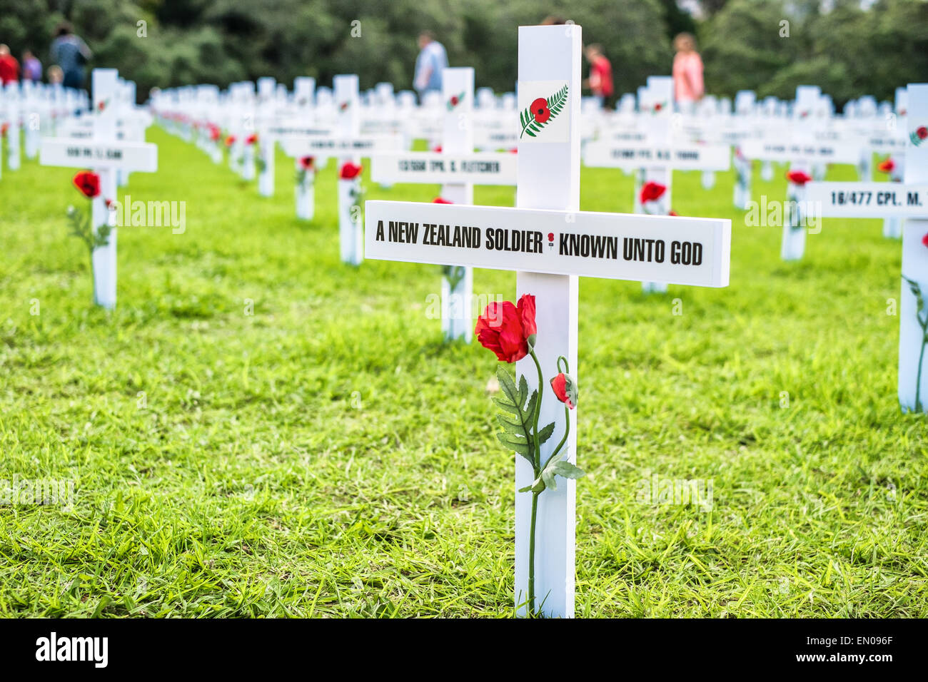 Remembering the fallen ANZAC (Australia and New Zealand Army Corps) nurses and soldiers during the World War I in Auckland. Stock Photo